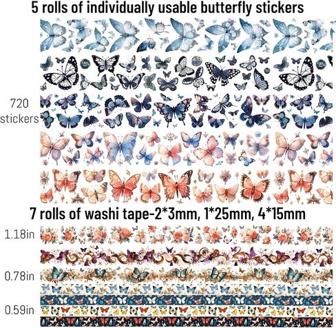 Glitter Washi Tape Set - 14 Rolls Gold Sparkle Adhesive Masking Tapes, 3cm/2cm/1.5cm Wide Butterfly Washi Tapes for Scrapbooking, Bullet Journaling, DIY Crafts, New Year Decor (Fairy & Cat Themes) in Saudi Arabia