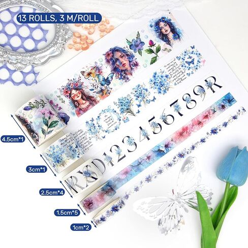 مجموعة شريط Glitter Washi - 14 Rolls Gold Sparkle لاصق لاصق ، 3 سم/2 سم/1.5 سم الأشرطة الفراشة واسعة الفراشة للخردة ، وصوائح الرصاص ، وحرف DIY ، ديكور العام الجديد (موضوعات Fairy & Cat) in Kuwait