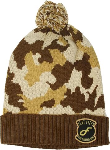 قبعة Catch & Release Gang Patched Camo Cuff Pom Pom Beanie (OSFA، بني/بني مموه) in Saudi Arabia