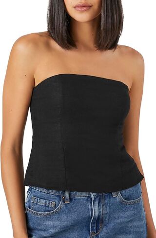 Forever 21 Women's Linen-Blend Smocked Tube Top in Saudi Arabia