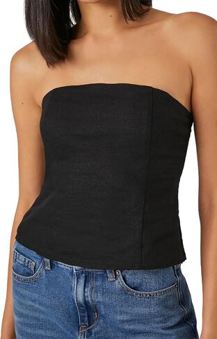 Forever 21 Women's Linen-Blend Smocked Tube Top in Saudi Arabia