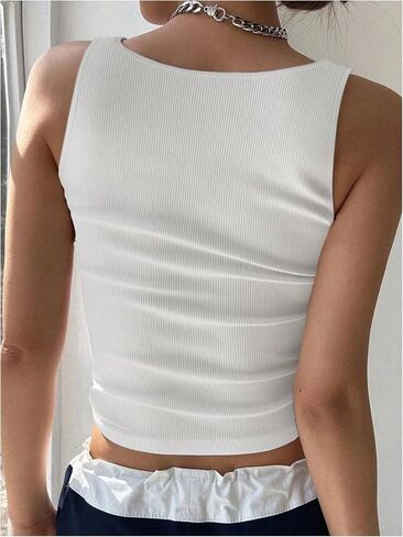 SHENHE Women's Sexy Ribbed Knit Tank Tops Scoop Neck Beaded Chain Sleeveless Fitted Boho Going Out Cami Top in Kuwait