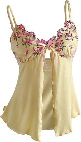 Milumia Women's Floral Embroidery Cami Crop Top Split Hem Spaghetti Strap Tops in Saudi Arabia