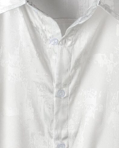 ZEROYAA Men's Shiny Luxury Silk Satin Jacquard Dress Shirt Short Sleeve Button Up Shirts for Party Prom in Saudi Arabia