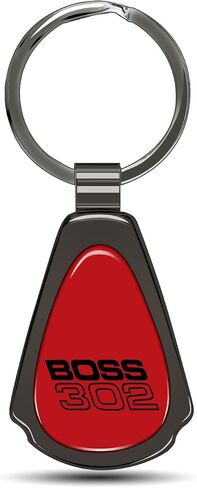 iPick Image for Ford Mustang Boss 302 Red Dome Dark Gunmetal Metal Teardrop Premium Key Chain Keychain, Officially Licensed in the USA in Saudi Arabia
