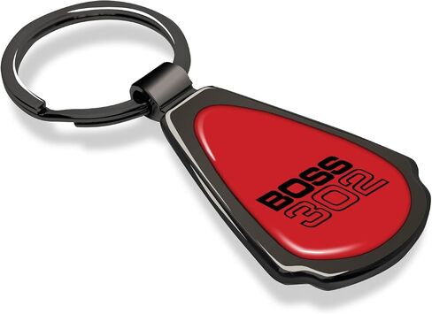 iPick Image for Ford Mustang Boss 302 Red Dome Dark Gunmetal Metal Teardrop Premium Key Chain Keychain, Officially Licensed in the USA in Saudi Arabia