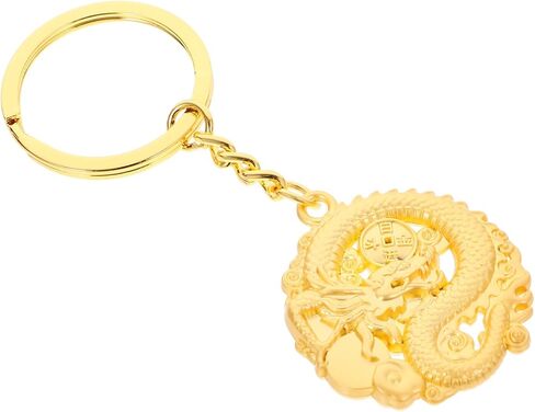 Gold Dragon Keychain Year of Dragon Chinese Luck Fortune Zodiac Animal Key Ring Fengshui Charms Pendant for Purse Backpack Handbags 2024 New Year, Golden in Saudi Arabia