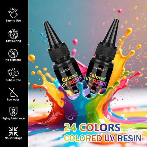 راتنجات UV Kisrel ، 20 لونًا - مجموعة راتنجات الأشعة فوق البنفسجية 400G ، راتنج الأشعة فوق البنفسجية الشفافة الملونة ، راتنجات الأشعة فوق البنفسجية الصلبة الصلبة للحرف اليدوية ، صنع المجوهرات والديكور in Kuwait