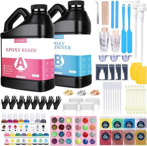 KISREL Epoxy Resin 2Gallon - Crystal Clear Epoxy Resin Kit - No Yellowing No Bubble Art Resin Casting Resin for Art Crafts, Jewelry Making, Wood & Resin Molds(1 Gallon x 2) in Kuwait