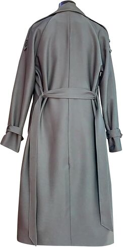 OMZIN Women Solid Color Double Breasted Jacket Plus Size Cosy Long Trench Coat with Belt Spring Raglan Long Sleeve Overcoat in Saudi Arabia