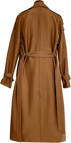 OMZIN Women Solid Color Double Breasted Jacket Plus Size Cosy Long Trench Coat with Belt Spring Raglan Long Sleeve Overcoat in Saudi Arabia