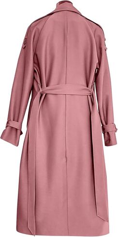OMZIN Women Solid Color Double Breasted Jacket Plus Size Cosy Long Trench Coat with Belt Spring Raglan Long Sleeve Overcoat in Saudi Arabia