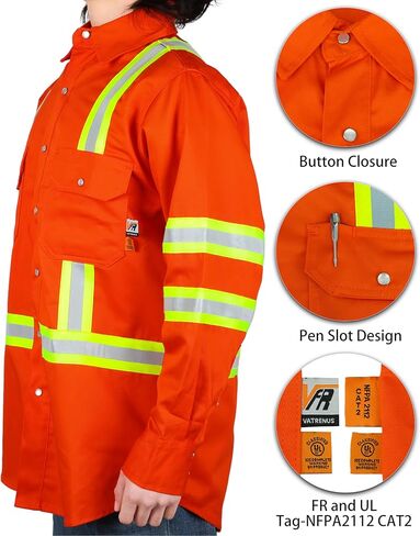 VATRENUS FR Shirts 7.5OZ High Visibility/High Vis Flame Resistant 100% Cotton Men's Pre-Washed Fire Retardant Work Shirt in Kuwait