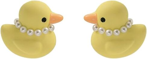 Cute Yellow Duck Pearl Stud Earrings for Women Sterling Silver Posts Funny Cartoon Animal Studs Sensitive Ears Hypoallergenic Fashion Jewelry for Daughter in Saudi Arabia