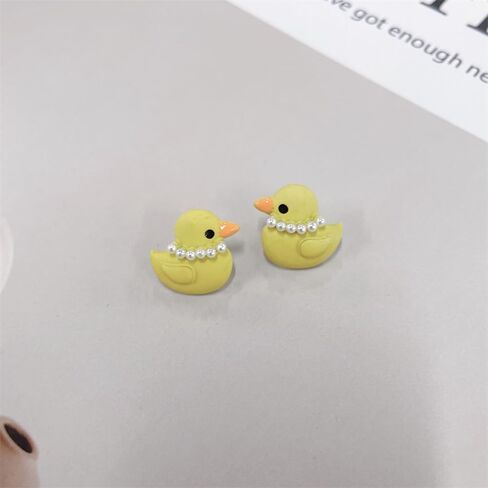 Cute Yellow Duck Pearl Stud Earrings for Women Sterling Silver Posts Funny Cartoon Animal Studs Sensitive Ears Hypoallergenic Fashion Jewelry for Daughter in Saudi Arabia