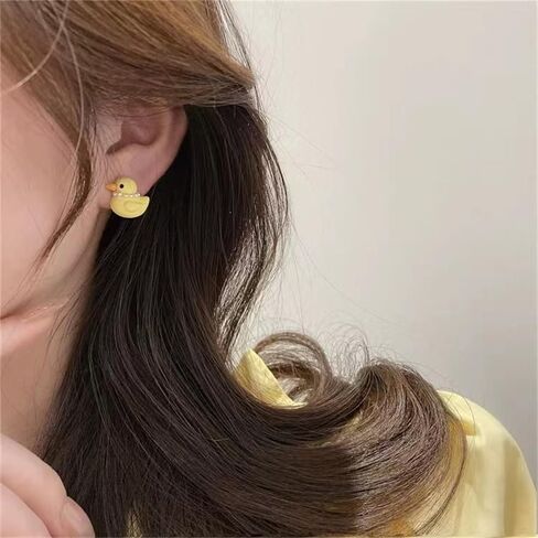 Cute Yellow Duck Pearl Stud Earrings for Women Sterling Silver Posts Funny Cartoon Animal Studs Sensitive Ears Hypoallergenic Fashion Jewelry for Daughter in Saudi Arabia