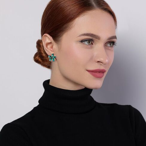 Emerald Green Stud Earrings – Exquisite Green and 14K Gold Plated Flower Stud Earrings Design with Emerald Gemstones Accents, Perfect Floral Jewelry for Everyday Elegance in Saudi Arabia