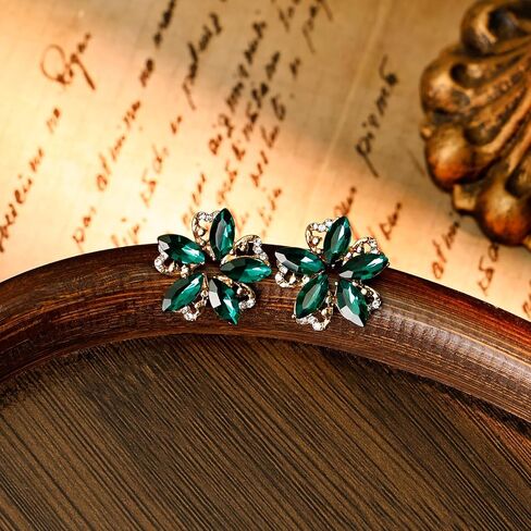 Emerald Green Stud Earrings – Exquisite Green and 14K Gold Plated Flower Stud Earrings Design with Emerald Gemstones Accents, Perfect Floral Jewelry for Everyday Elegance in Saudi Arabia