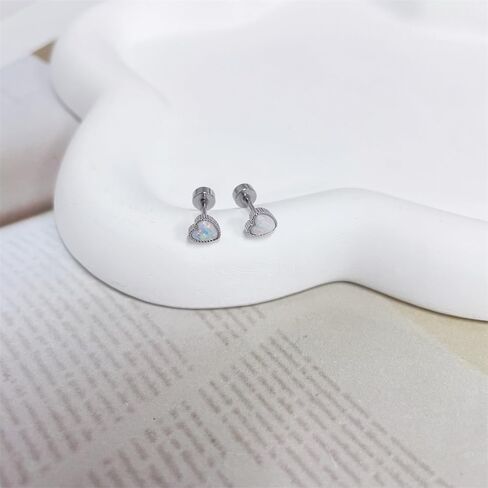 18G Opal Pink Heart Love Flat Screw Back Stud Earrings for Women Teen Cute Titanium Surgical Steel Tiny Glitter Hearted Cartilage Piercing Sleeper Studs Sensitive Ears in Saudi Arabia