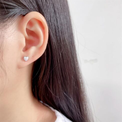 18G Opal Pink Heart Love Flat Screw Back Stud Earrings for Women Teen Cute Titanium Surgical Steel Tiny Glitter Hearted Cartilage Piercing Sleeper Studs Sensitive Ears in Saudi Arabia