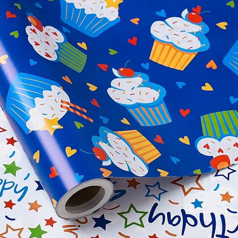 Ruspepa عيد ميلاد لفة ورق الورق ، بالون ملون مع رقائق الذهب تصميم نص عيد ميلاد سعيد للبنات ، دش الطفل ، الحفلات وأكثر من ذلك ، ورق التغليف الهدايا ، لفة صغيرة ، 17 بوصة × 16.4 قدم in Kuwait