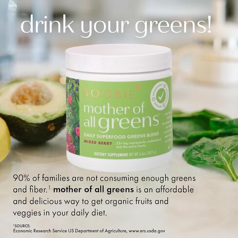 Boobie Pregnancy & Breastfeeding Superfood Greens Powder | Safe for Nursing Moms | 35+ Nutrients for Prenatal, Postpartum & Family Nutrition | Vegan, Gluten Free, Sugar Free | Mixed Berry, 30 Svgs in Saudi Arabia