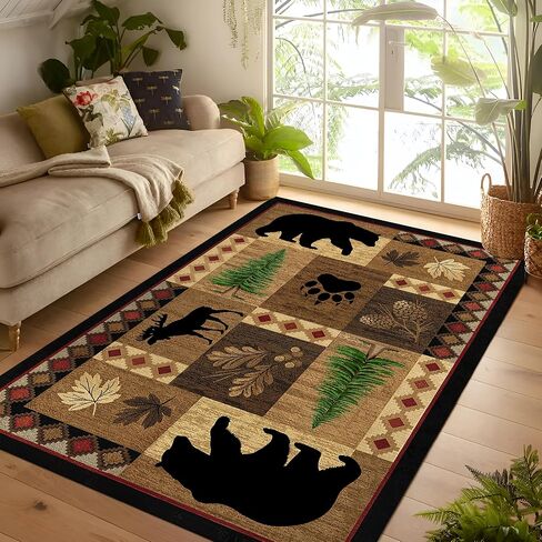 Bear Decor Rustic Throw Area Rugs Moose, 3x5 4x6 5x8 6x9 Ft B11 in Saudi Arabia