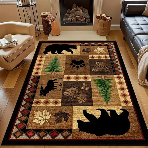 Bear Decor Rustic Throw Area Rugs Moose, 3x5 4x6 5x8 6x9 Ft B11 in Saudi Arabia