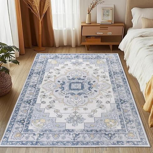 MOSISO 4x6 Area Rug for Living Room, Washable Area Rug, Non Slip Vintage National Area Rugs, Low Pile Carpet, Faux Wool Rectangular Area Rugs Carpet for Living Room Bedroom Dining Room, Home, Pink in Saudi Arabia