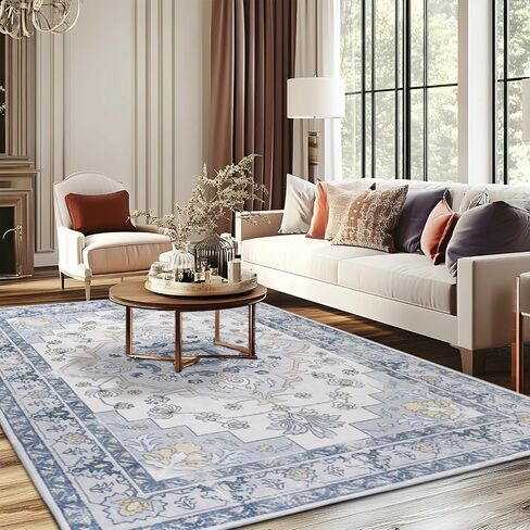 MOSISO 4x6 Area Rug for Living Room, Washable Area Rug, Non Slip Vintage National Area Rugs, Low Pile Carpet, Faux Wool Rectangular Area Rugs Carpet for Living Room Bedroom Dining Room, Home, Pink in Saudi Arabia