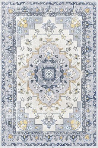 MOSISO 4x6 Area Rug for Living Room, Washable Area Rug, Non Slip Vintage National Area Rugs, Low Pile Carpet, Faux Wool Rectangular Area Rugs Carpet for Living Room Bedroom Dining Room, Home, Pink in Saudi Arabia