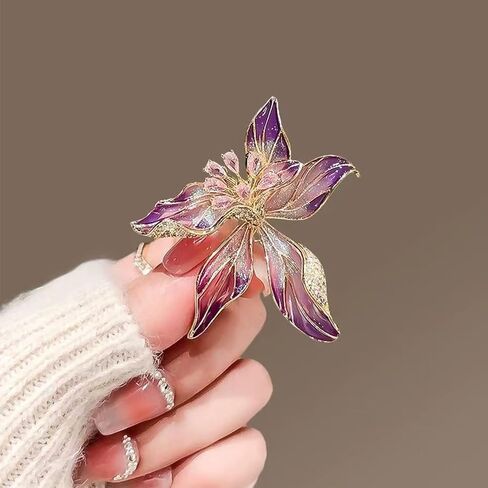 Dainty Blue Large Flower Brooch Pins for Women,Classic Statement Iris Cubic Zirconia 3D Brooch Pins Graceful Prom Formal Daily Jewelry Gifts in Saudi Arabia