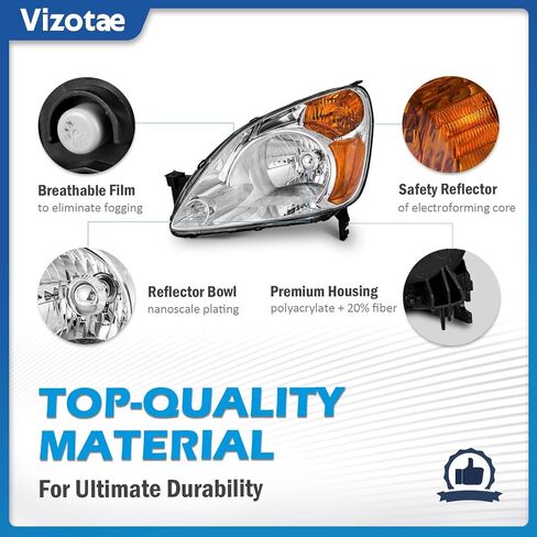 Headlights Assembly for 2002 2003 2004 Honda CR-V Halogen Headlamp Replacement, High/Low Beam W/Bulbs, Driver & Passenger Side in Saudi Arabia