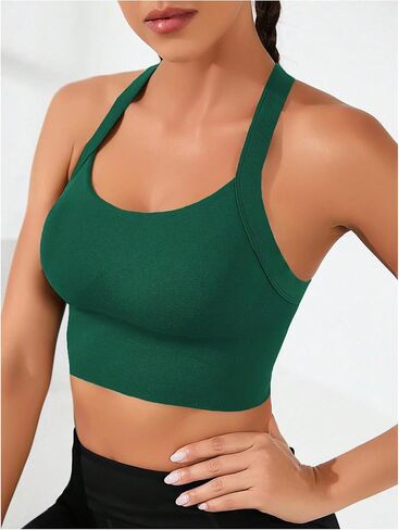 OYOANGLE Women's Criss Cross Strappy Bras Basic Wireless Halter Bra for Workout Yoga Running Gym in Saudi Arabia