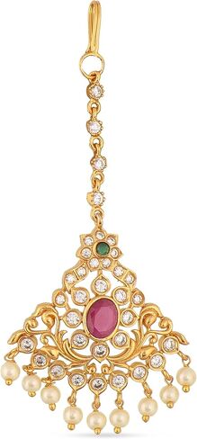 Tarinika Antique Gold Plated Sudha Maang Tikka with Floral Design - Indian Mang Tika for Women | Perfect for Ethnic Occasions | Traditional Indian Jewelry | 1 Year Warranty* in Kuwait