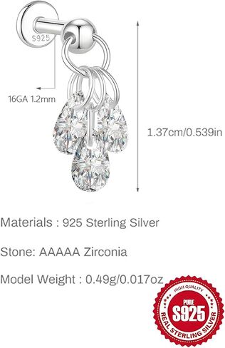 925 الفضة الاسترليني اللولب ثقب المجوهرات استرخى الزنمة القرط، AAAAA زركونيا، 1PC 16GA 1.2mm مترابطة داخليا حلق الغضروف الخلفي المسطح للنساء إلى الأمام محارة Daith مسمار الأذن حلقة الهدايا in Kuwait