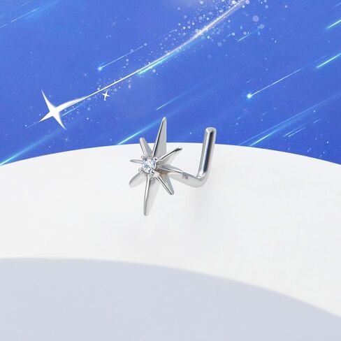 14K Gold L Shape Nose Studs, 20G 6mm Nose Ring Stud for Women, Nostril Piercing Jewelry in Kuwait