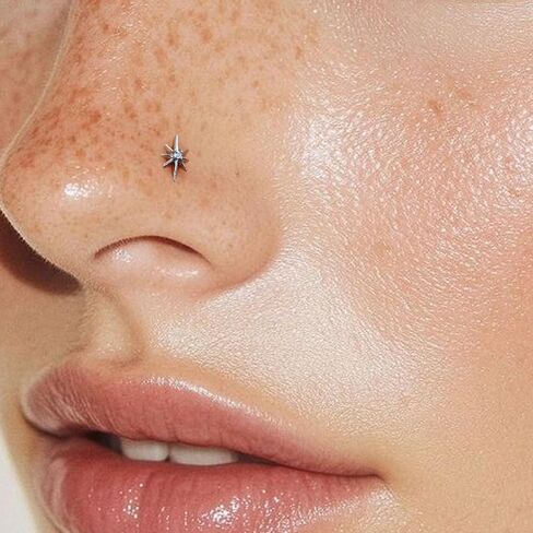 14K Gold L Shape Nose Studs, 20G 6mm Nose Ring Stud for Women, Nostril Piercing Jewelry in Kuwait