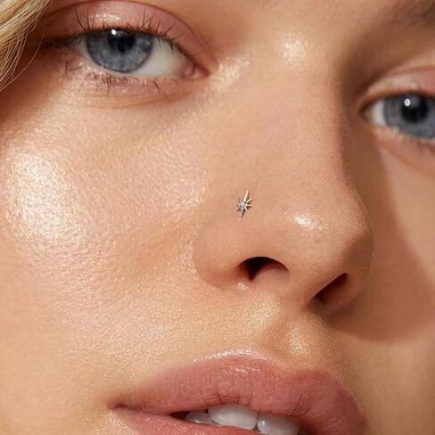 14K Gold L Shape Nose Studs, 20G 6mm Nose Ring Stud for Women, Nostril Piercing Jewelry in Kuwait