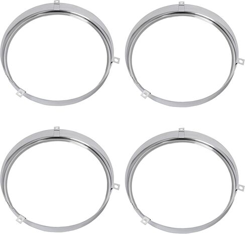 HECASA Headlight Molding Retaining Ring Compatible with 1964-1972 Chevy Chevrolet Chevelle/El Camino/Impala | 1966-1970 Pontiac GTO/LeMans/Tempest Front Headlamp Molding Steel Chrome Silvery 4 PCS in Saudi Arabia