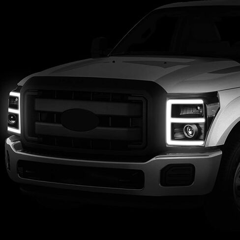 Auto Dynasty Headlights Assembly Compatible with 2011-2016 Ford F250 F350 F450 F550 Super Duty, E-Styling 3D LED DRL Projector Headlamps, Driver and Passenger Side, Chrome Housing Amber Corner in Saudi Arabia