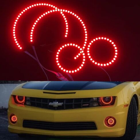 RGB LED Angel Eyes Halo Rings & Fog Lights for Chevrolet Chevy Camaro 2010 2011 2012 2013 Headlight Accessories w/DRL Demon Lights in Saudi Arabia