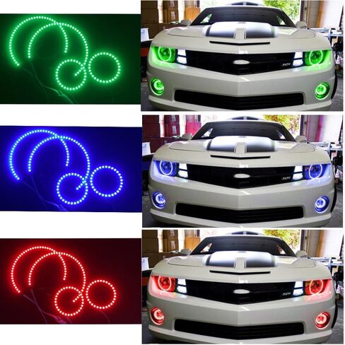 RGB LED Angel Eyes Halo Rings & Fog Lights for Chevrolet Chevy Camaro 2010 2011 2012 2013 Headlight Accessories w/DRL Demon Lights in Saudi Arabia
