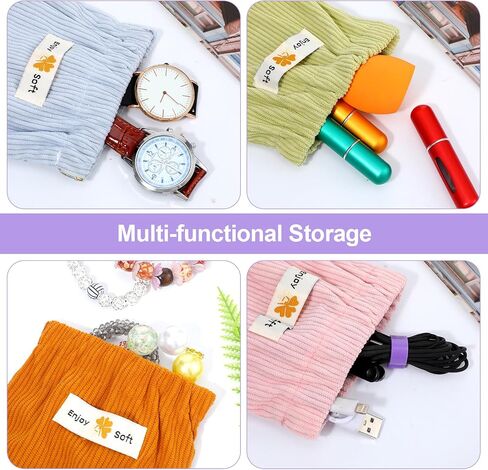 JIEYAO 6Pcs Corduroy Makeup Bags, Elastic Hair Tie Organizer Multicolor Storage Bag Daily Travel Organizer Bag Travel Makeup Pouch Portable Cosmetic Accessories Storage Multipurpose Pouches for Women in Saudi Arabia
