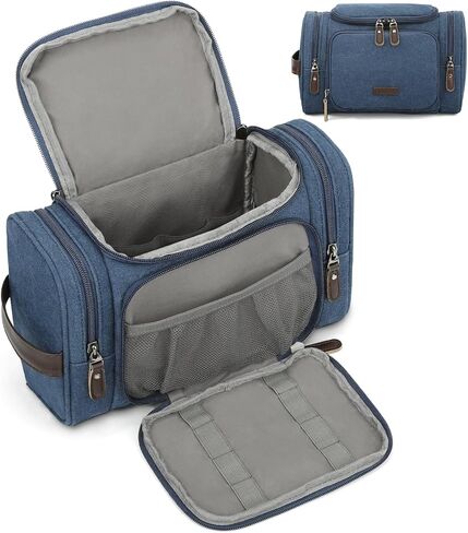 حقيبة أدوات الزينة للسفر للرجال من زومفيلت، منظم أدوات الزينة من القماش مع جيب مبلل، حقيبة حلاقة بجيوب متعددة مقاومة للماء لأساسيات الصالة الرياضية وإكسسوارات أدوات الزينة، أسود in Kuwait