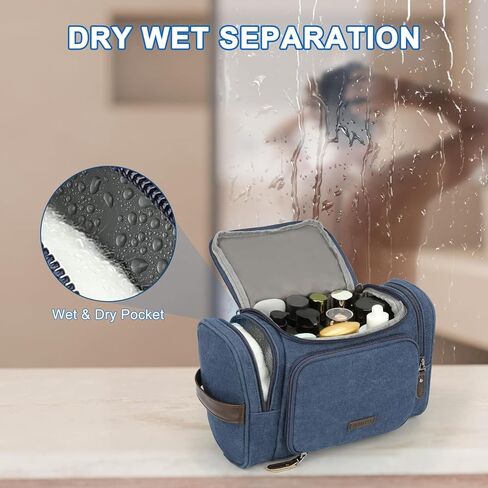 حقيبة أدوات الزينة للسفر للرجال من زومفيلت، منظم أدوات الزينة من القماش مع جيب مبلل، حقيبة حلاقة بجيوب متعددة مقاومة للماء لأساسيات الصالة الرياضية وإكسسوارات أدوات الزينة، أسود in Kuwait