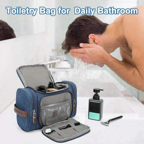حقيبة أدوات الزينة للسفر للرجال من زومفيلت، منظم أدوات الزينة من القماش مع جيب مبلل، حقيبة حلاقة بجيوب متعددة مقاومة للماء لأساسيات الصالة الرياضية وإكسسوارات أدوات الزينة، أسود in Kuwait