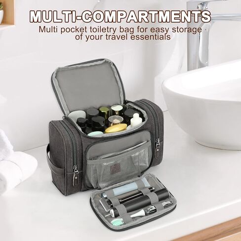 حقيبة أدوات الزينة للسفر للرجال من زومفيلت، منظم أدوات الزينة من القماش مع جيب مبلل، حقيبة حلاقة بجيوب متعددة مقاومة للماء لأساسيات الصالة الرياضية وإكسسوارات أدوات الزينة، أسود in Kuwait