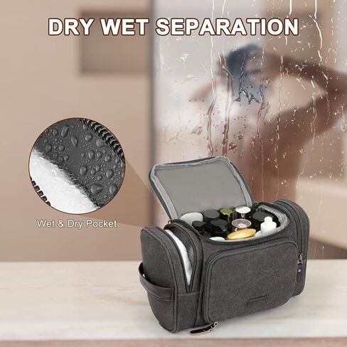حقيبة أدوات الزينة للسفر للرجال من زومفيلت، منظم أدوات الزينة من القماش مع جيب مبلل، حقيبة حلاقة بجيوب متعددة مقاومة للماء لأساسيات الصالة الرياضية وإكسسوارات أدوات الزينة، أسود in Kuwait