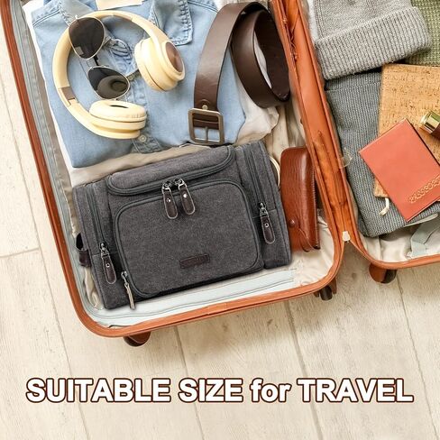 حقيبة أدوات الزينة للسفر للرجال من زومفيلت، منظم أدوات الزينة من القماش مع جيب مبلل، حقيبة حلاقة بجيوب متعددة مقاومة للماء لأساسيات الصالة الرياضية وإكسسوارات أدوات الزينة، أسود in Kuwait